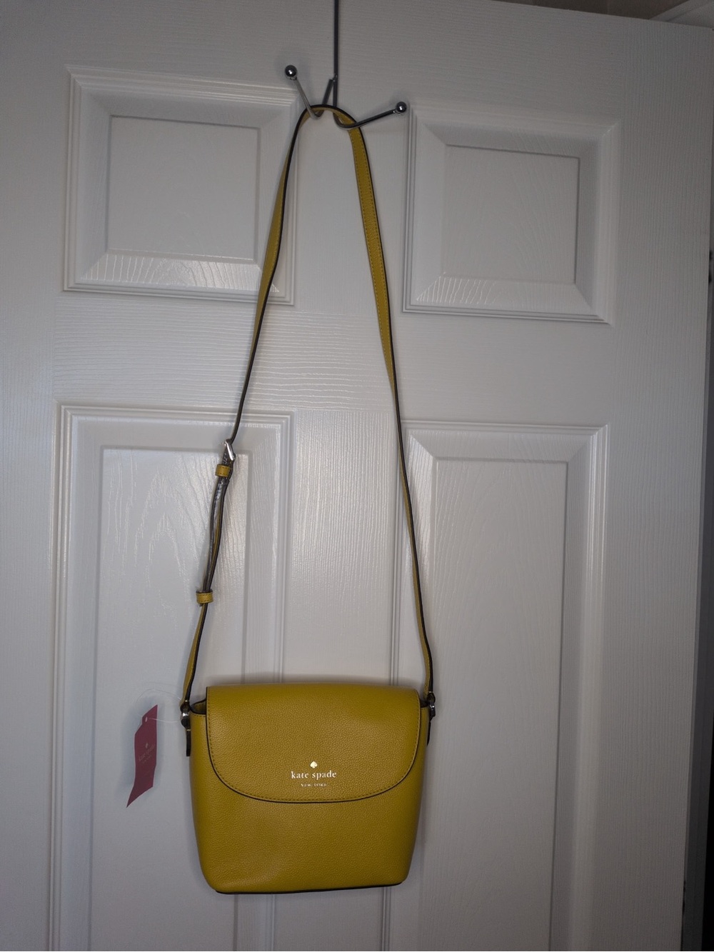 kate spade Yellow Pebble Leather Flap Crossbody Bag with Adjustable Strap
